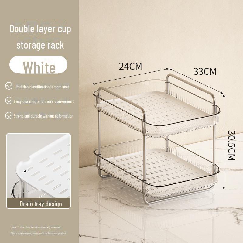 Transparent PET Plastic Desktop Cup Storage and Drain Rack - Two-Layer Multi-Purpose Hanging Basket.