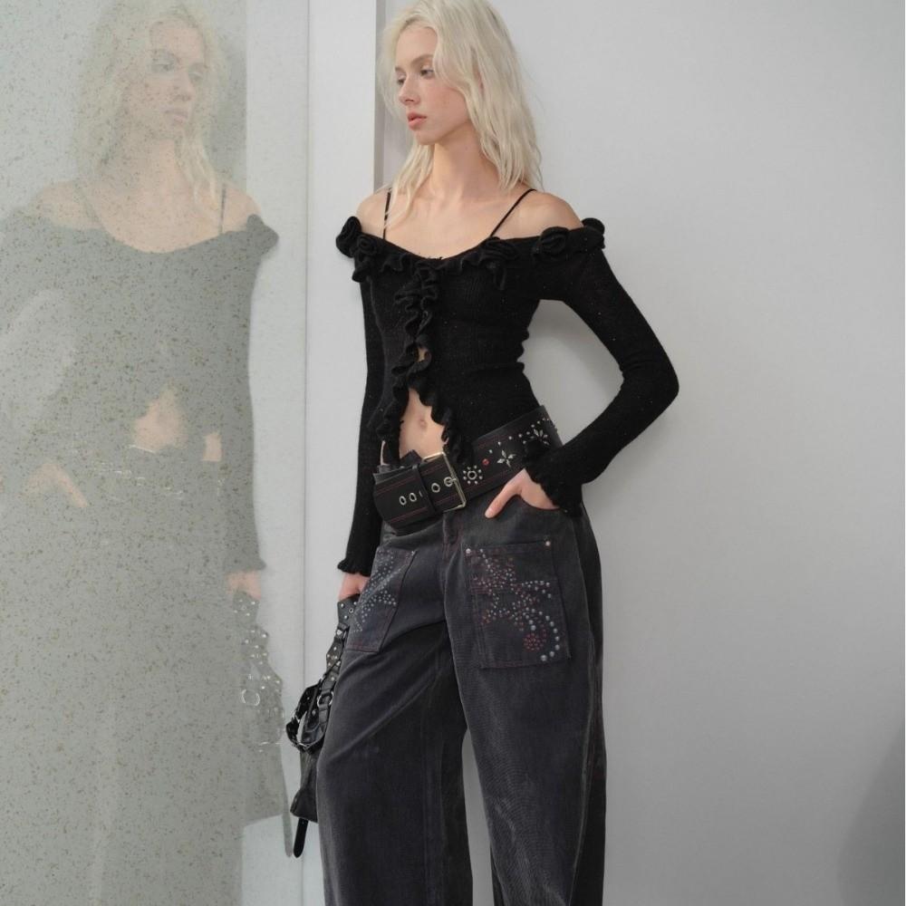 Vintage Leather Waist Belt Gothic Dress Jeans Belt Niche Women's Rivet Belt  Waist-Cinching