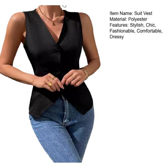 Женский нарядный жилет-костюм с V-образным вырезом, на пуговицах, блейзер, жилет, укороченный топ без рукавов, приталенный