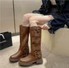 Woman Boots Knee High Platform Elegant Low Heel Trend Punk Gothic Rock Leather Fashion Women's Shoes Motorcycle Footwear