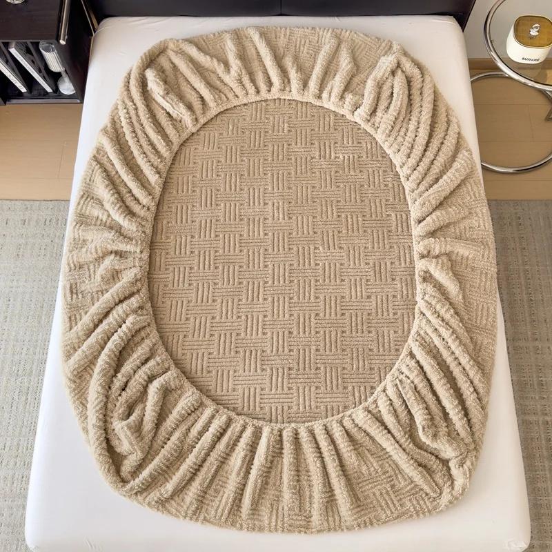 3 предмета Постельное белье Новое Хлопковый Флис Жаккард Осень Зима Шапка на кровать Приятное к коже и Теплое Молочный Вельвет Наматрасник с Растягивающимся Покрывалом