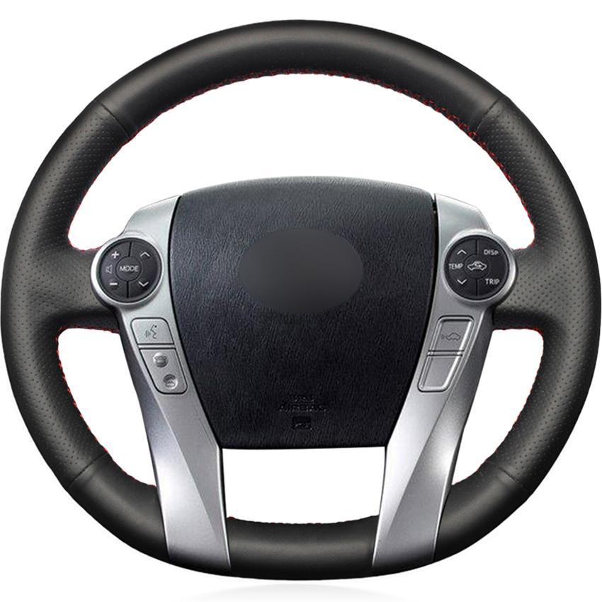 Black Faux Leather Car Steering Wheel Cover for Toyota Prius 30 XW30 Prius+ Prius C V 2009-2020 Aqua 2014-2015