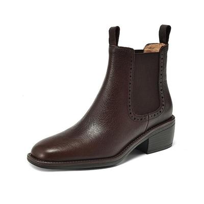 Зимние ботинки из коровьей кожи с квадратным носком и толстым каблуком, базовая одежда, модные ботинки челси, женские слипоны, женские ботильоны