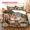 Flower Squirrel  Pattern Bedding Quilt Set Quilt Cover Pillowcase Home Decoration  Gift (1 * duvet cover + 2 * pillowcase, without core)