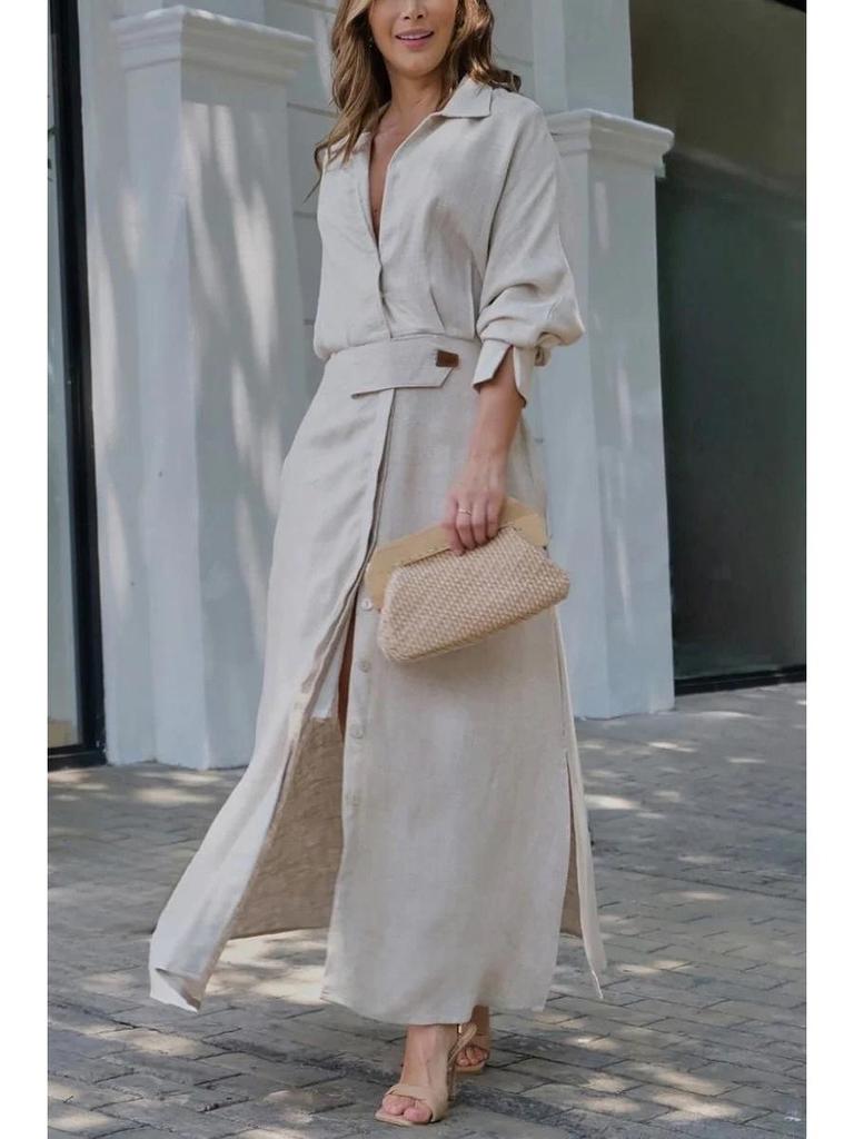 Элегантное синее платье с длинным рукавом для женщин на весну/лето