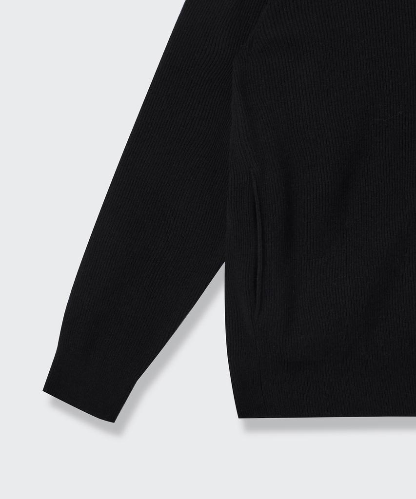 Musinsa Standard [Victoria Wool] Минималистичный кардиган с V-образным вырезом в рубчик [Черный]