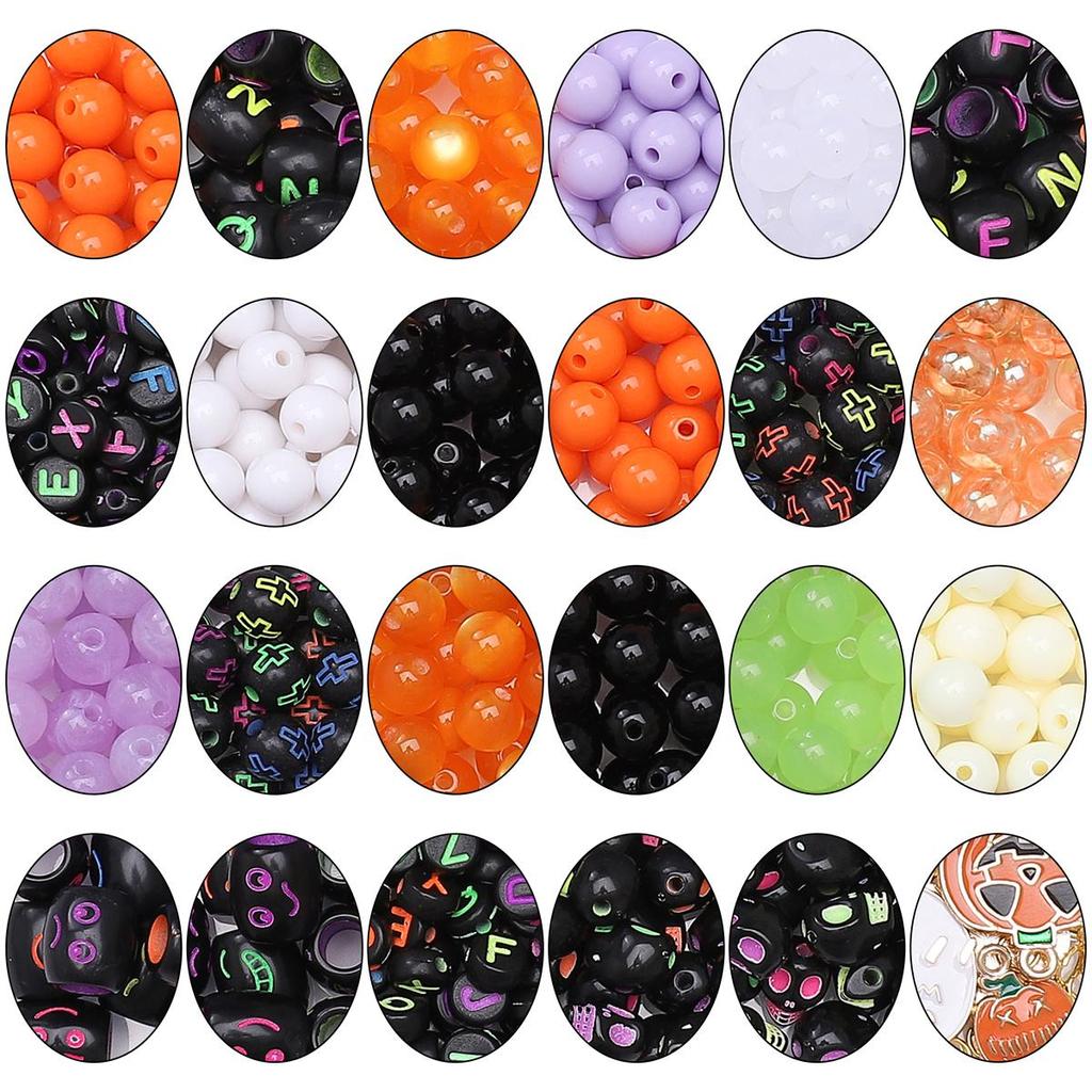 520pcs/box Acrylic Beads Halloween Alloy Pendants Accessory Set for DIY Necklace Bracelet Jewelery Making
