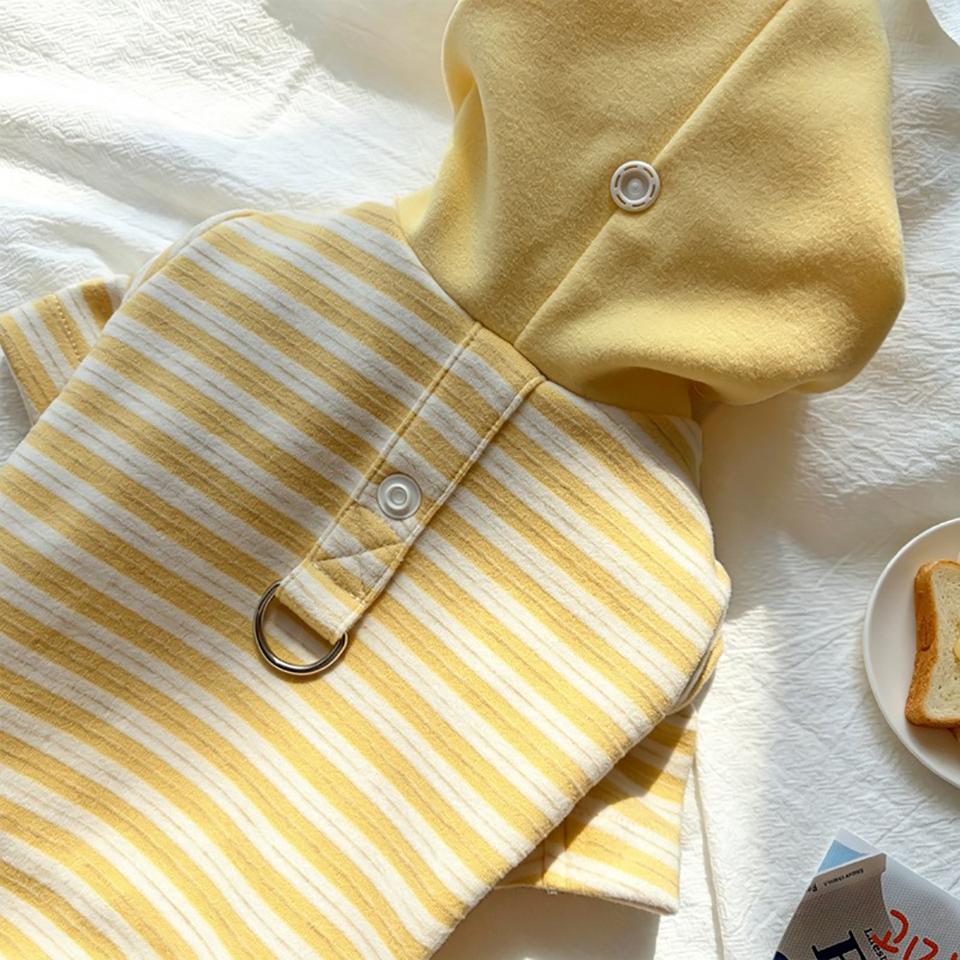 New Cute Yellow Striped Cat & Dog Hoodie - Adorable Patterned Pet Sweatshirt for Teddy & Bichon Frisé, Warm Winter Pet Supplies