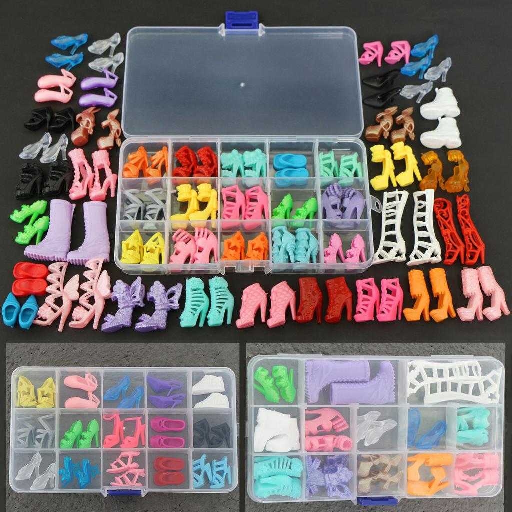 1/6 Dolls Shoes Pack with Storage Box, Flats High Heels Boot, Dollhouse Furniture for 30cm Doll 30cm Doll Toy Gift Set