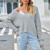 Women's Fashion V Neck Solid Color Off Shoulder Knitted Knitted Sweater Pullover Sweater Long Sleeved Top