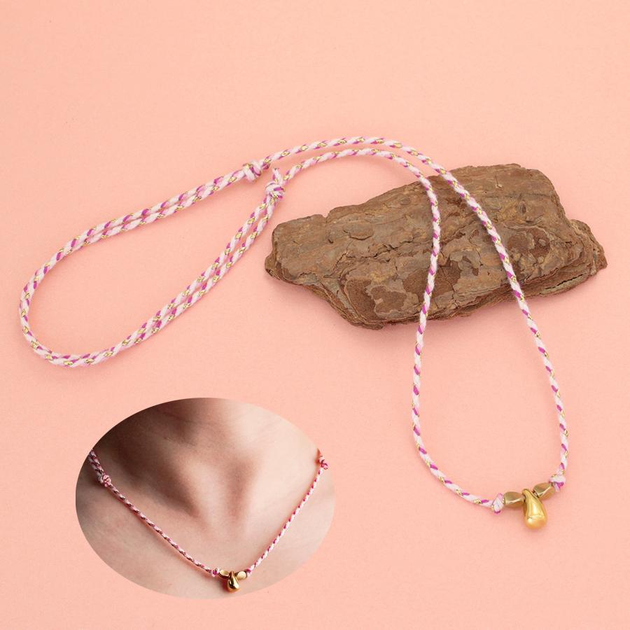 New Women Necklace Handmade Braided 2mm Thin Rope Collar Gold Color Water Droplet Beach Leisure Neck Accessories Gift For Her