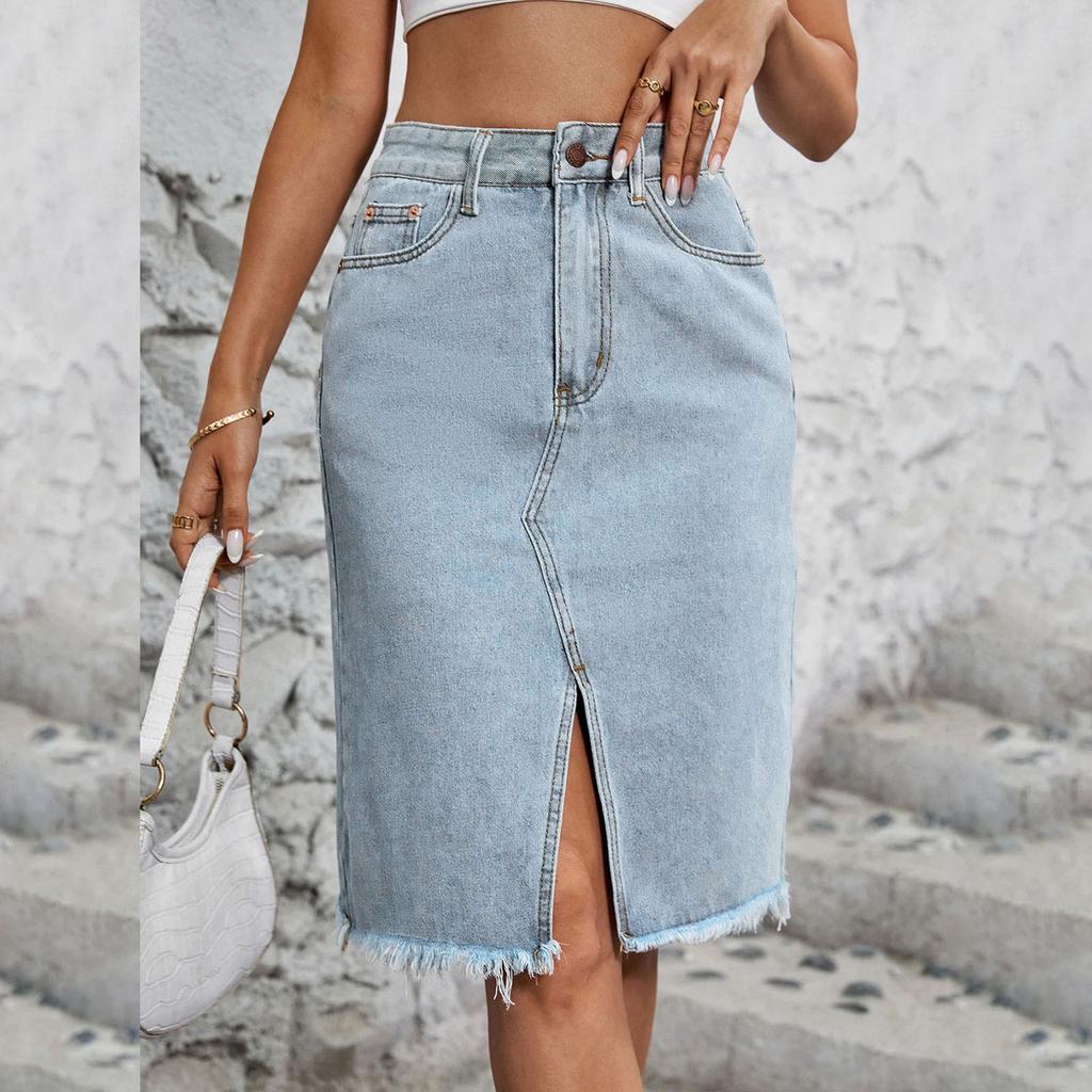 Женские модные джинсы средней длины с высокой талией, облегающие бедра, с разрезом, полудлинные