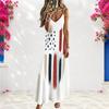 Women Plus Size V Neck Spaghetti Strap Sleeveless American Flag Print A Line Long Dress