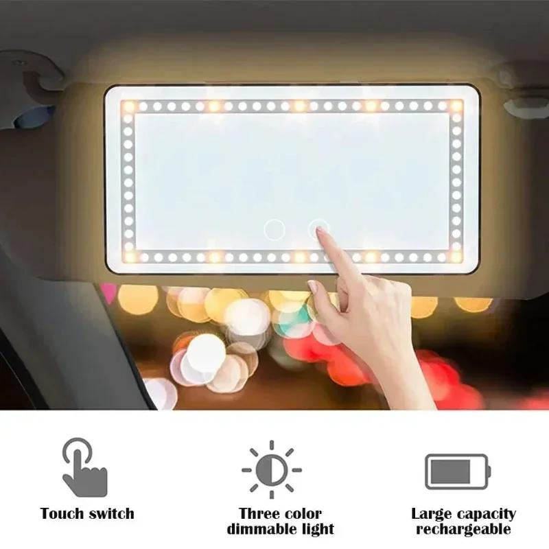 2025 Car Vanity Mirror Pro Touch Controlled Tri Color LED USB C Fast Charging for Auto Accessories