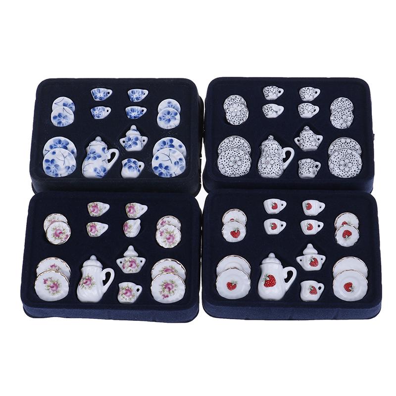 15 шт. 1:12 Миниатюрный Фарфоровый Чайный Сервиз Цветочный Чинц Столовая Посуда Кухня Мебель для Кукольного Домика Игрушки для Детей Чайник DIY Игрушки