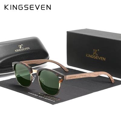 Бренд KINGSEVEN Солнцезащитные Очки из Грецкого Ореха Мужские Женские Поляризованные Линзы UV400 Деревянная Круглая Рамка Очки Винтажные Ретро Роскошные Очки Пэчворк