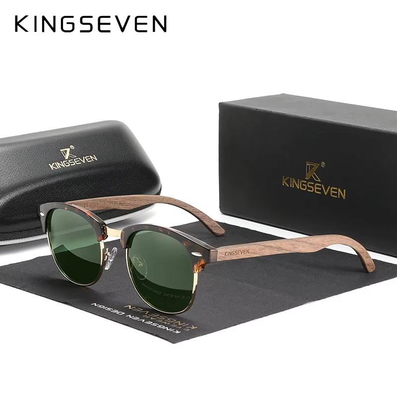 Бренд KINGSEVEN Солнцезащитные Очки из Грецкого Ореха Мужские Женские Поляризованные Линзы UV400 Деревянная Круглая Рамка Очки Винтажные Ретро Роскошные Очки Пэчворк