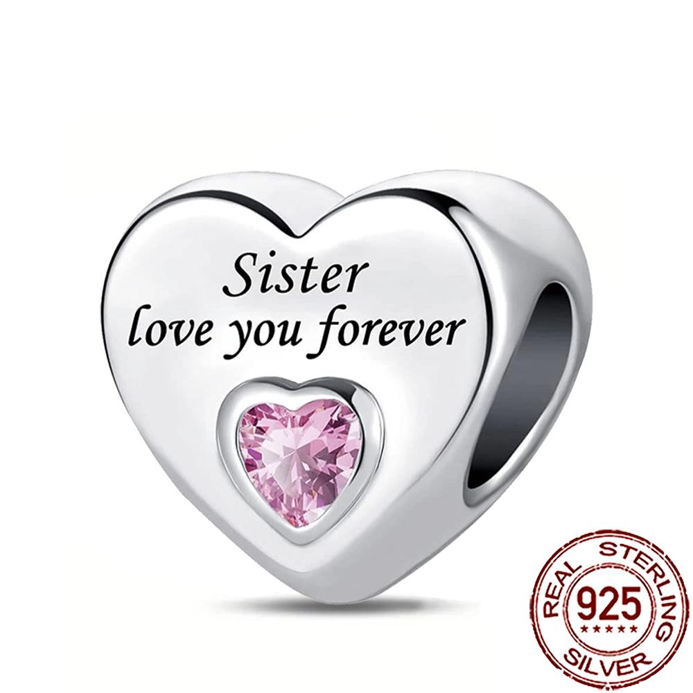 New Charms 925 Silver Sister Daughter Mum Mother Family Love Heart Beads Fit Origina Bracelet Necklace DIY Jewelry