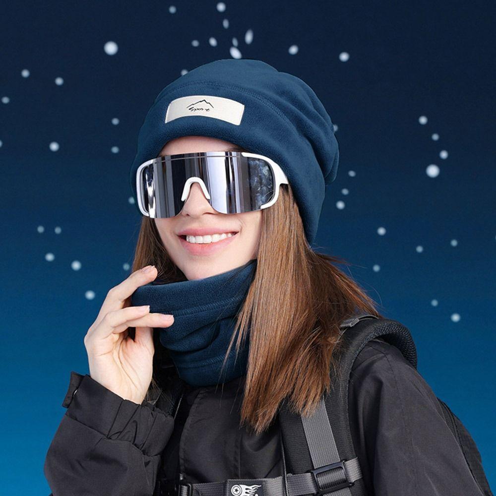 2Pcs/Set Thickened Knitted Hat Scarf Set Windproof Cycling Skiing Hooded for Woman