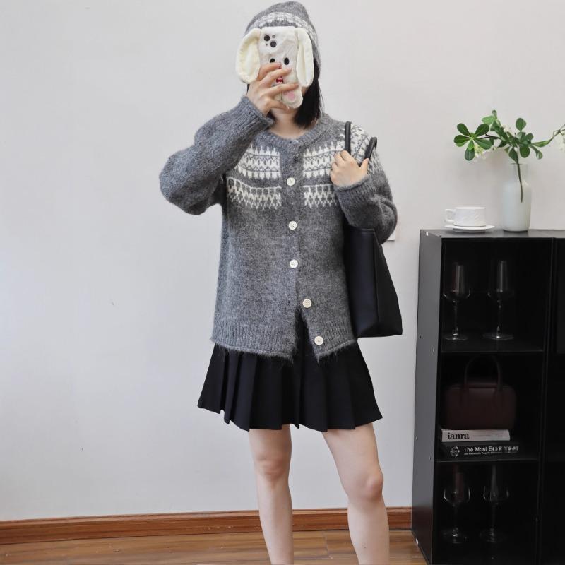 Осень и зима новый с шапкой жаккардовый вязаный кардиган Fair Isle дизайнерский свободный мягкий восковой свитер куртка женский