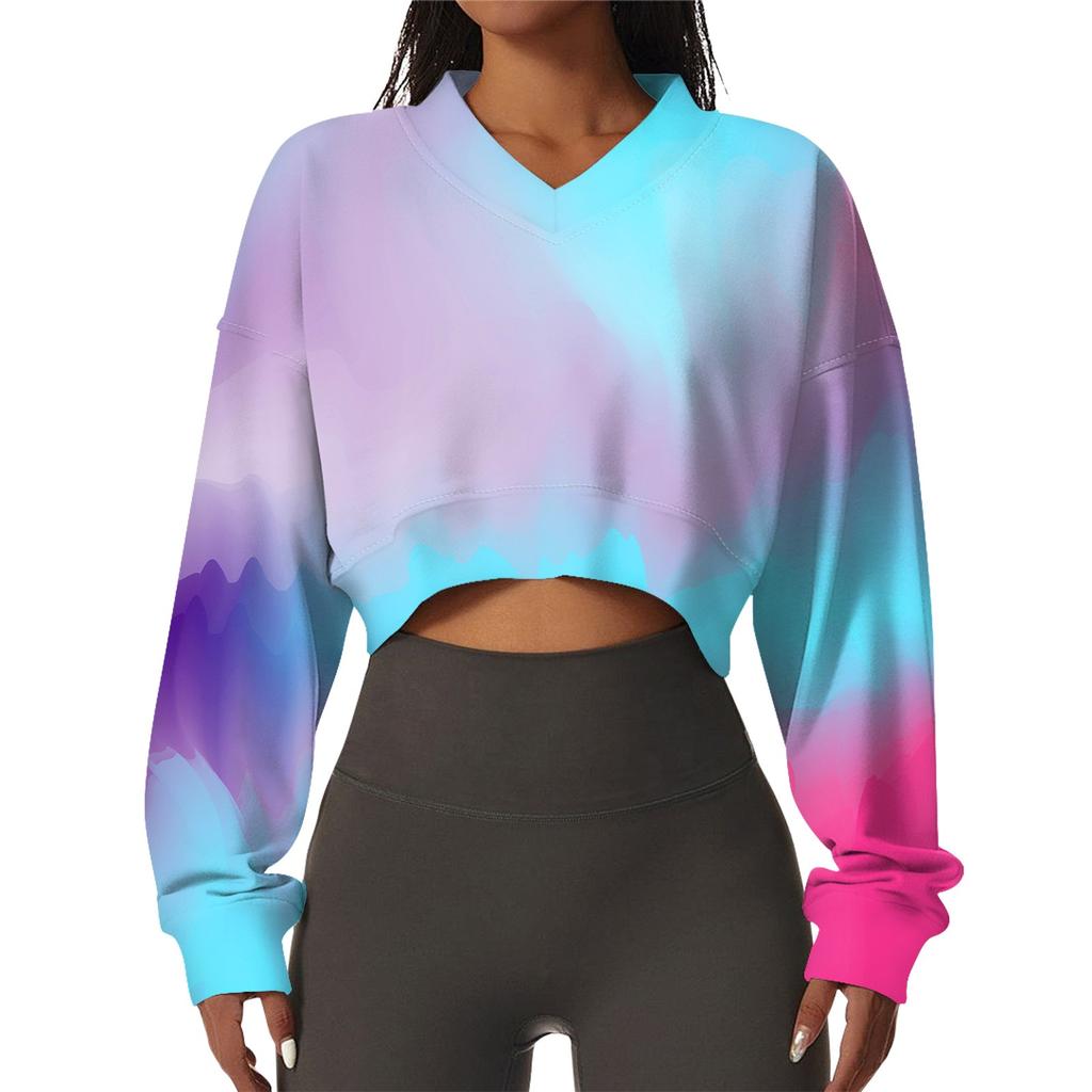 Women's Casual Fashion Sexy Comfortable V-Neck Long Sleeve Tie-Dye Graphic Printed Sports Sweatshirt Top