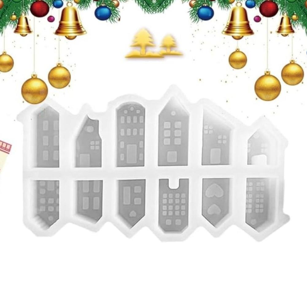 Форма для свечей «Домик» из 12 предметов, 3D силиконовые формы для домиков, гипсовая силиконовая форма для свечей «Домик», многоразовые формы для поделок, формы для изготовления рождественских свечей