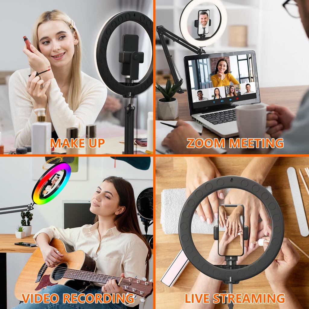 LED Selfie Ring Light Phone Stand With Folding Arm Circle Fill Light Dimmable Photography RingLight For Video YouTobe Streaming