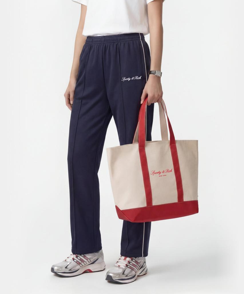 Sporty&Rich Signature Ny Logo Large Tote Bag - Natural/Red R265Aob009