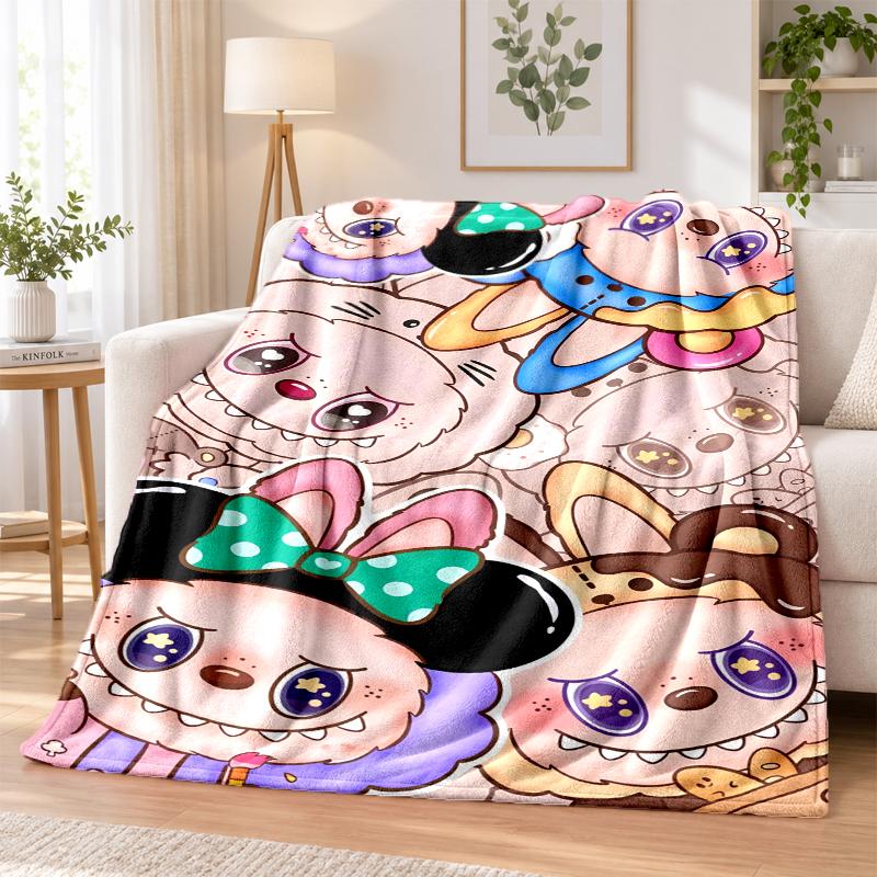 Labubu Flannel Throw Blanket Soft Warm Cozy For Sofa Bed Indoor Home Bedroom Use