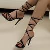 Мода Мода Рим Сексуальные Босоножки на Высоком Каблуке Женские Туфли На Шнуровке С Перекрестной Завязкой Лето 2024 Открытые Носки Платье Тапочки Женские Туфли-Лодочки Сандалии