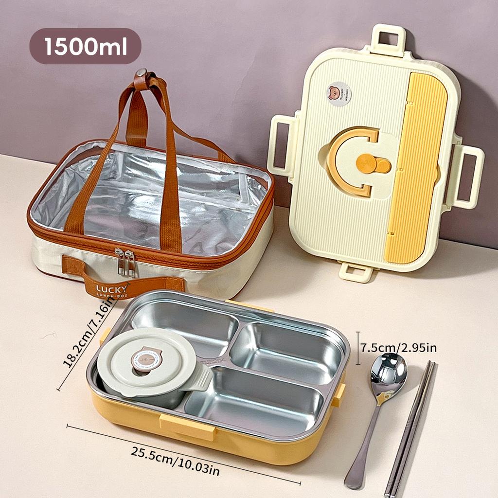 WORTHBUY Large Capacity 304 Stainless Steel Divided Lunch Box For Student Safe Heatable Portable Leak-proof Lunch Container Set