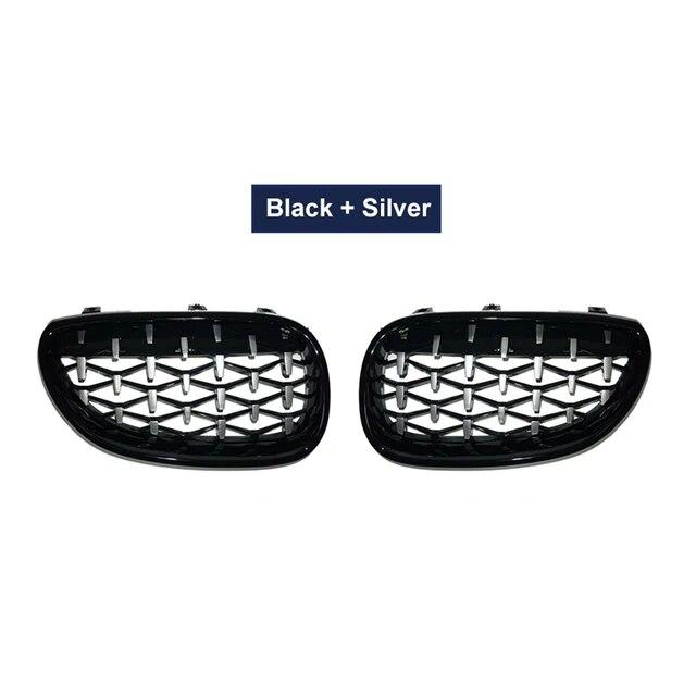 Пара автомобильных гоночных грилей с алмазной решеткой для почек для BMW E60 E61 550i 535i M5 2004-2009, решетки переднего бампера, грили в метеоритном стиле