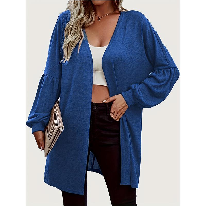 Knitted Cardigan Lantern Sleeve Female Autumn Everything with Solid Color Loose Coat Female
