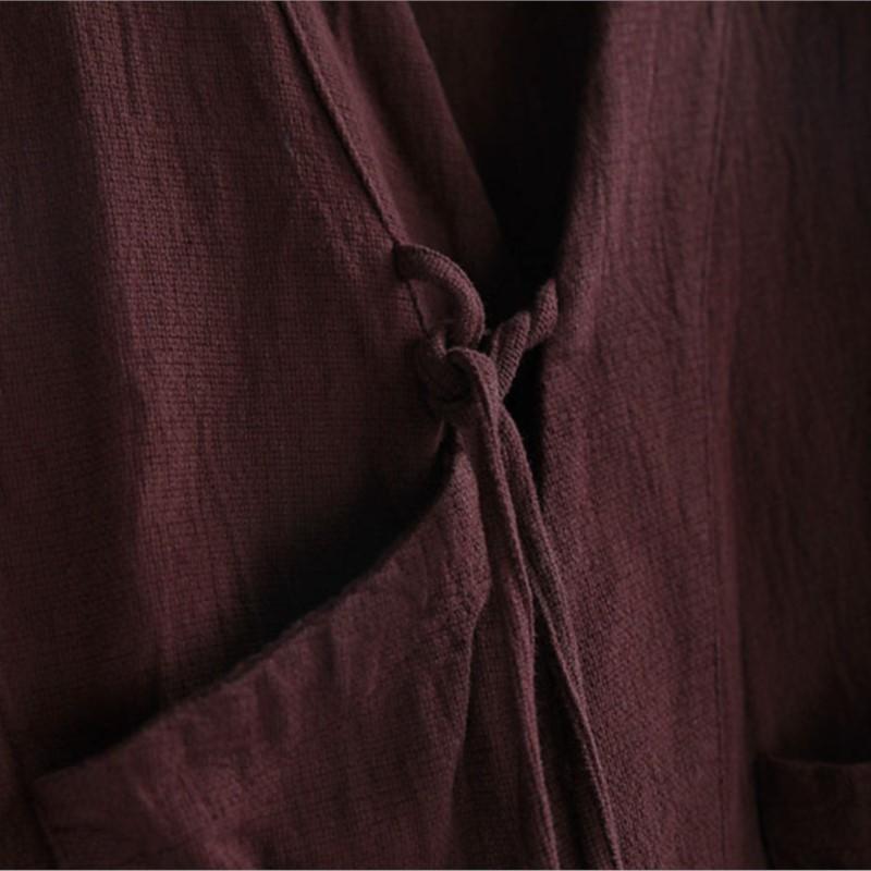 Johnature Винтажное женское пальто с длинными рукавами в китайском стиле, однотонное свободное пальто с V-образным вырезом на осень