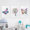 Красочный принт с изображением бабочки и дерева, холст, картина, милая детская настенная живопись для маленьких детей, скандинавский плакат для украшения спальни для девочек