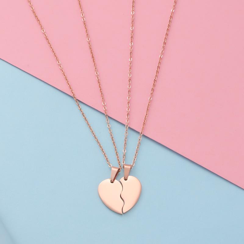 Cross-border Couple Titanium Steel Split Heart Pendant Necklace Set