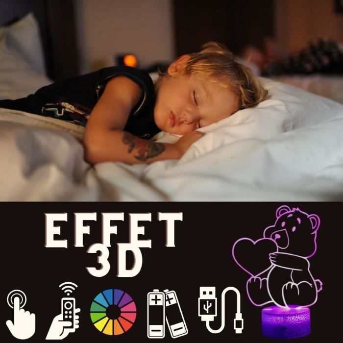 Lampe De Chevet - Ourson - 3D LED - Veilleuse Tactile - Multicolore - Décoration Enfant