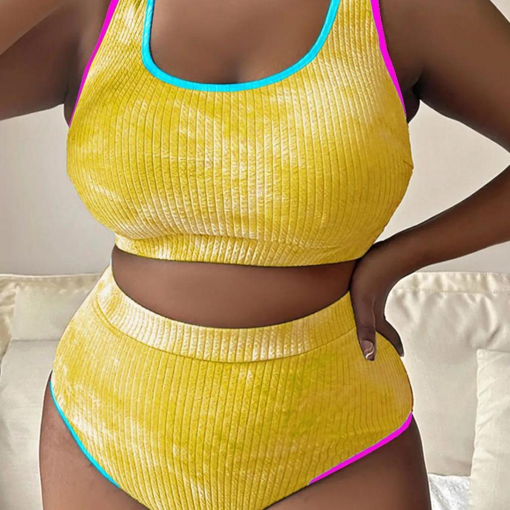 Plus Size Women's Color Block Tie-Dye Tankini Swimsuit P017