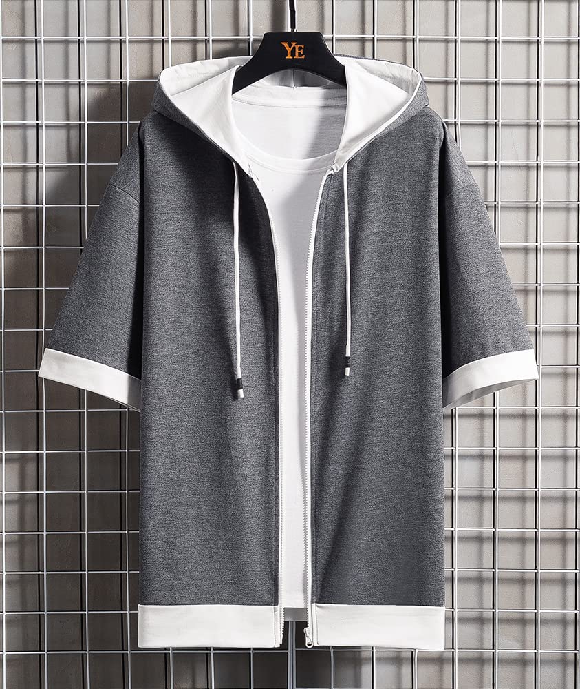 Summer Short Loose Large Zip Big Layered [foveitaa] Men's Clothes, Hoodie, T-shirt, Sleeve, 5/8 Sleeve, Fit, Stylish, Size, Up, Simple, Fashionable,