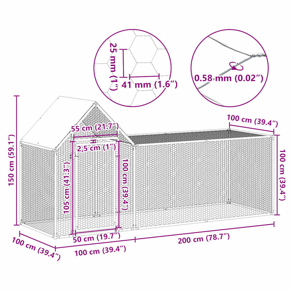 Chicken Coop 3 x 1 x 1.5 m Galvanized Steel