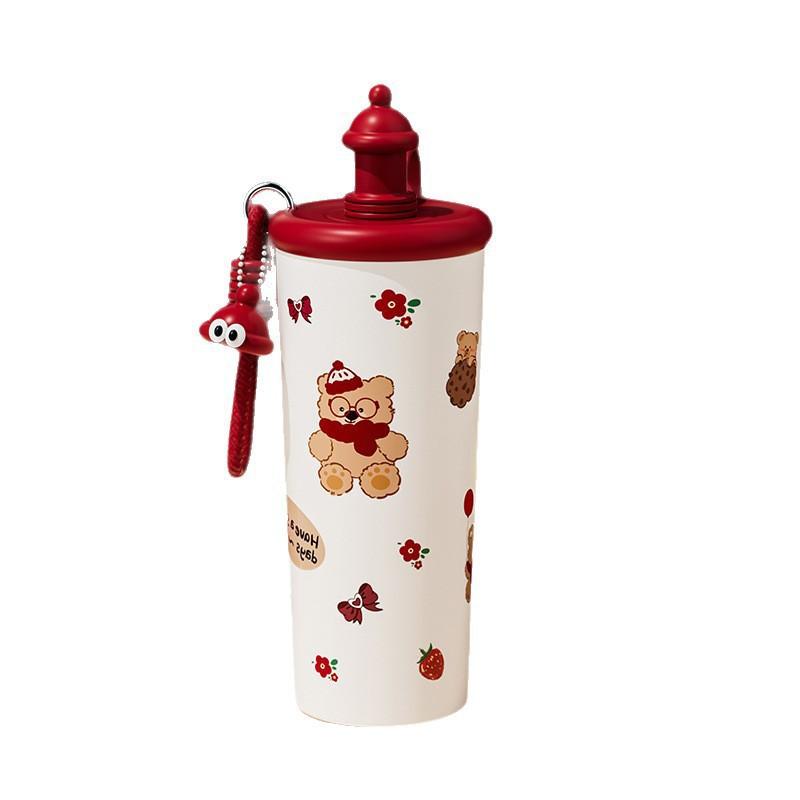 Cute Cartoon Stainless Steel Insulated Tumbler With Straw Tea Infuser 700ml Portable Water Bottle Women