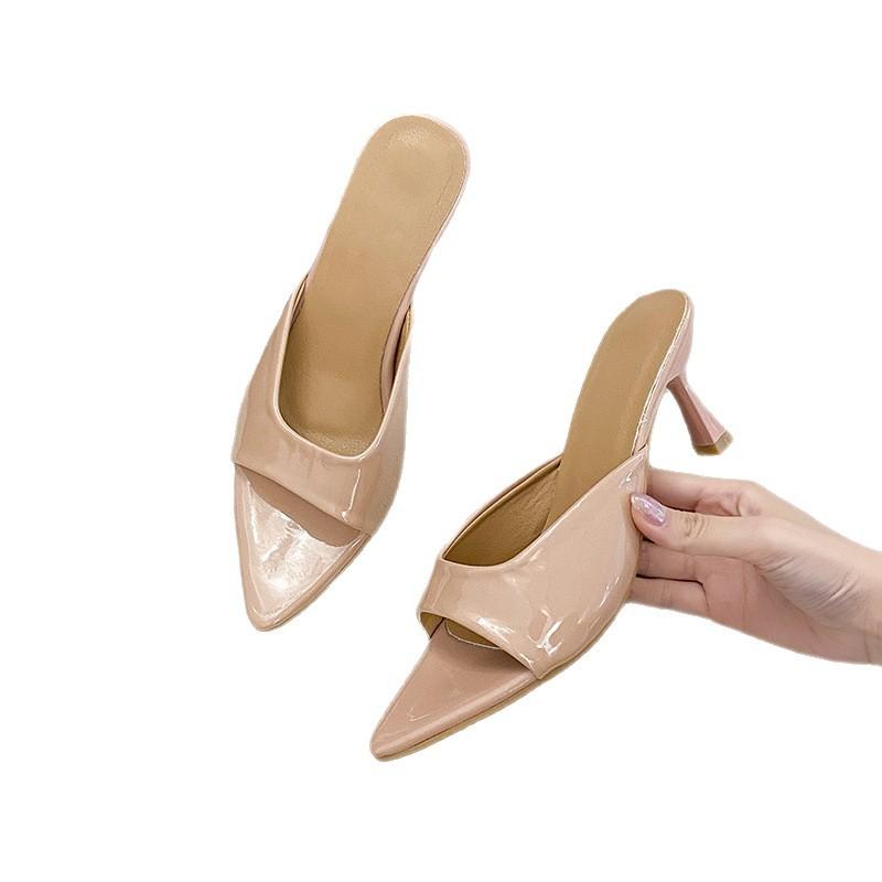 Лакированные кожаные туфли на высоком каблуке, новинка лета 2025 года, универсальные туфли-шпильки с открытым носком, сексуальные, односложные туфли