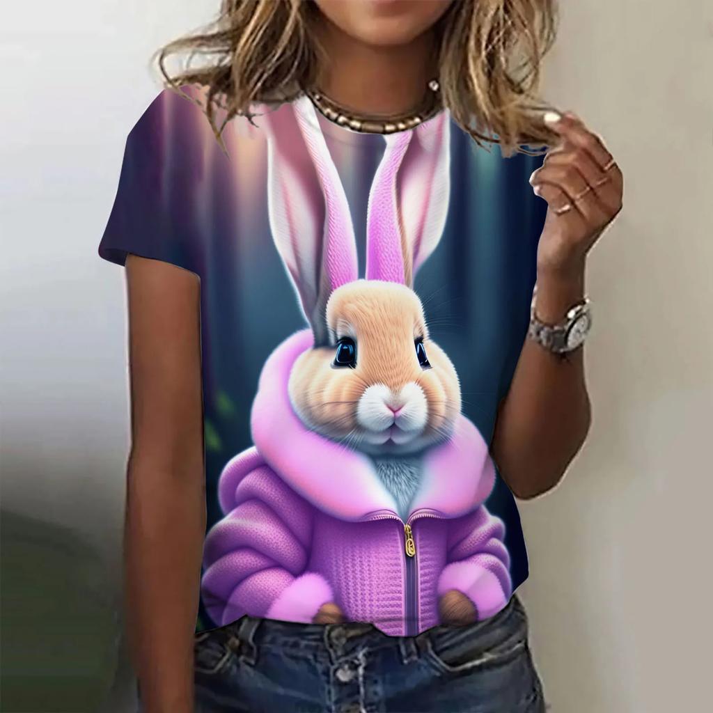 Rabbit 3D Print Women T-shirts Streetwear Casual Fashion Y2k Short Sleeve T Shirt O-neck Tops Tees Clothing