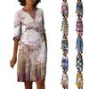 Women's Summer Casual Fashion Five-quarter Sleeve Printed V-Neck Loose Mid-Length Dress