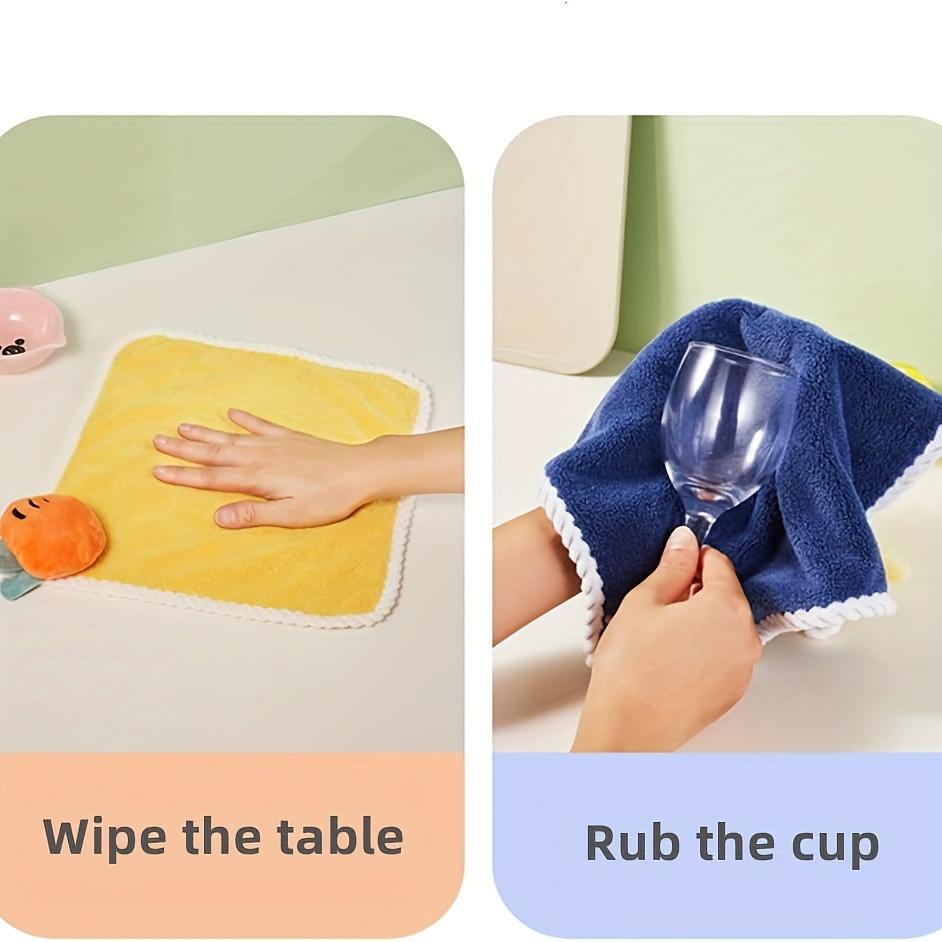 Hand Towel 4pcs Hanging Towel Cartoon Pure Coral Fleece Cloth Double-Sided Water Absorption Hanging Kitchen Towel