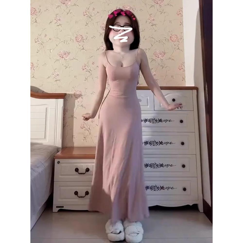 Летнее новое платье-комбинация женское Spice Girl узкое длинное облегающее бедро однотонное дофаминовое платье