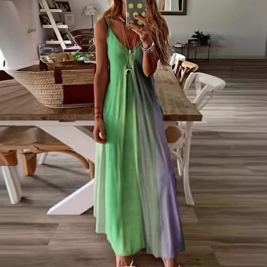 Женские бретельки-спагетти длинные платья с градиентом летнее повседневное струящееся макси-платье с V-образным вырезом свободный пляжный сарафан