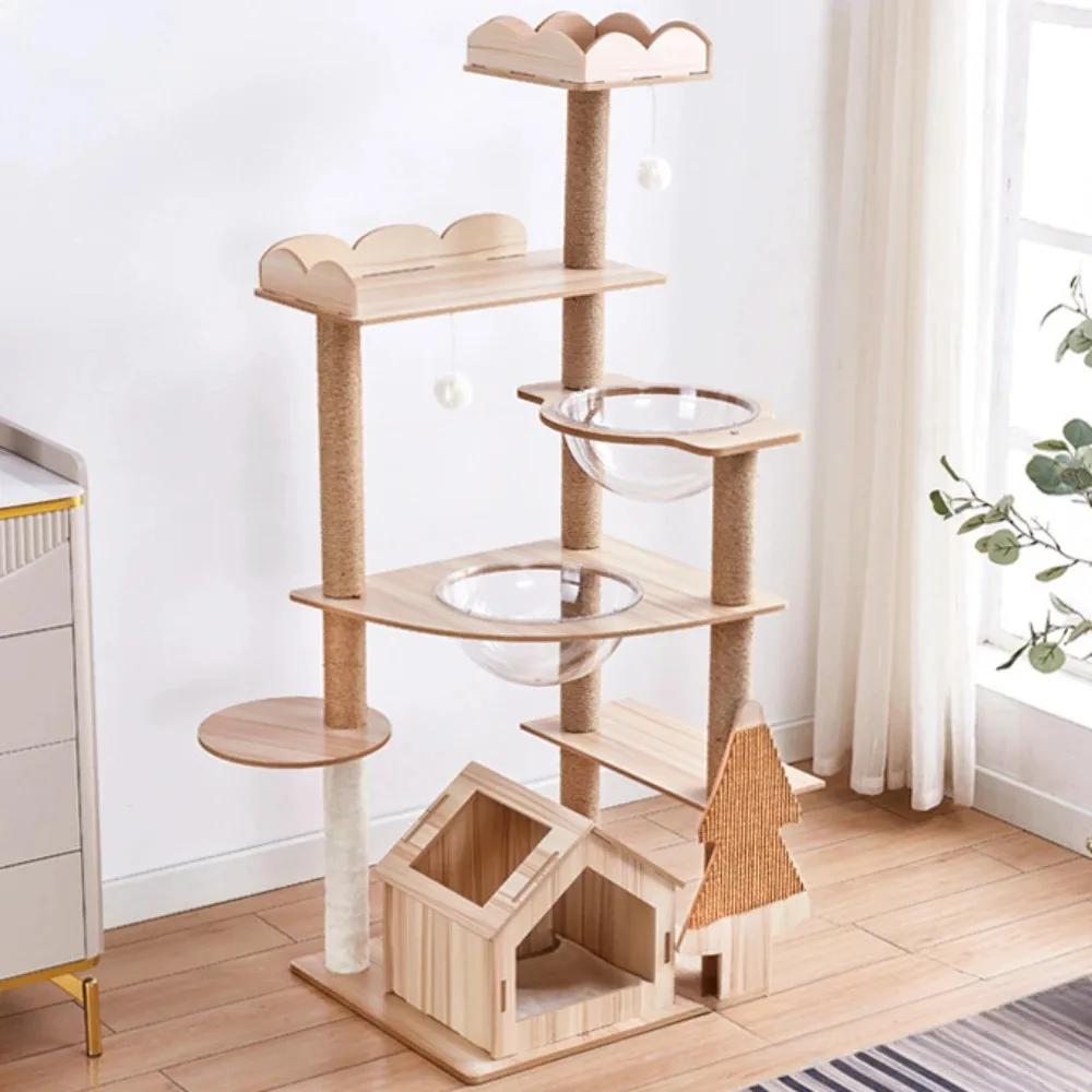 Multi-level Cat Tree with Cat's Nest Cat Scratch Board Stable Space Capsule Wear Resistant Cat Tower Kitty Play Cat Tree House