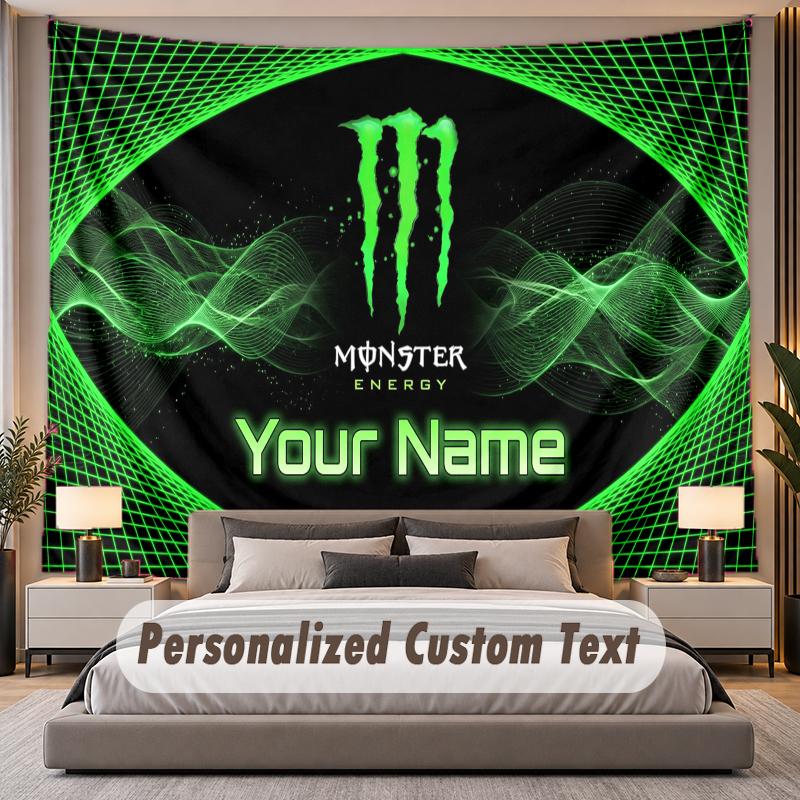 Custom Name Text Tapestry Monster Energy Personalized Polyester Wall Tapestry For Bedroom And Room