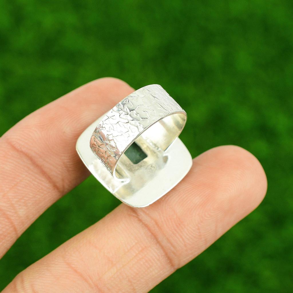 Sterling Silver Chrysoprase Stone Wife Promise Artisan Heart Chakra Ring Size 8